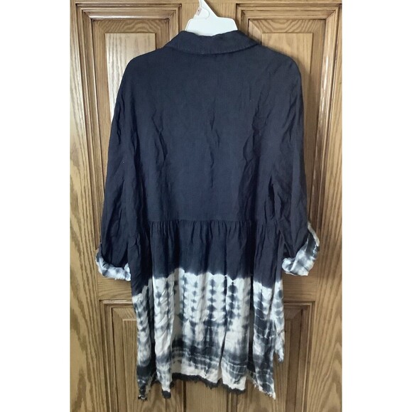 Umgee Women’s Sz S Blue Tie Dye Tunic Top Blouse Roll Tab Sleeves High Low Hem - Picture 7 of 9